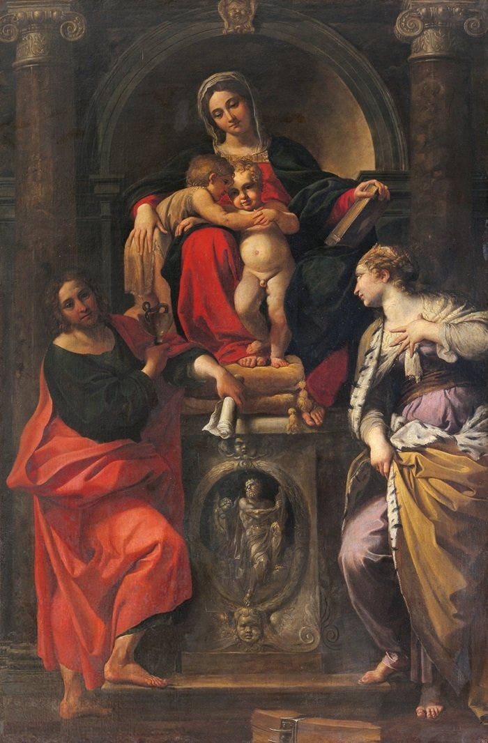 Madonna z Dzieciątkiem ze świętymi Janem Chrzcicielem, Janem Ewangelistą i św. Katarzyną autorstwa Annibale Carracci