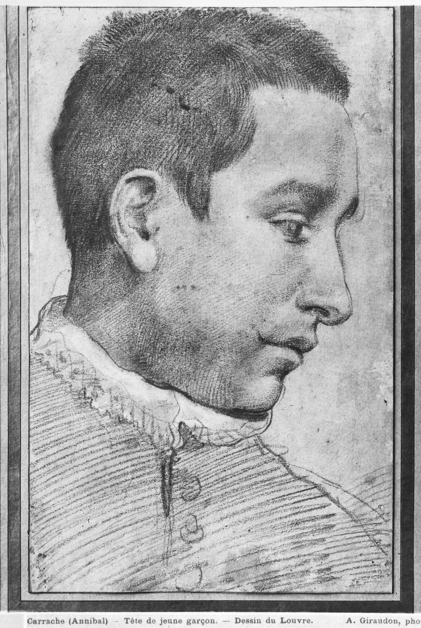 Portret młodego mężczyzny (czerwona kreda, pranie czerwonej kredy i białe pasemka gwaszowe na papierze) autorstwa Annibale Carracci