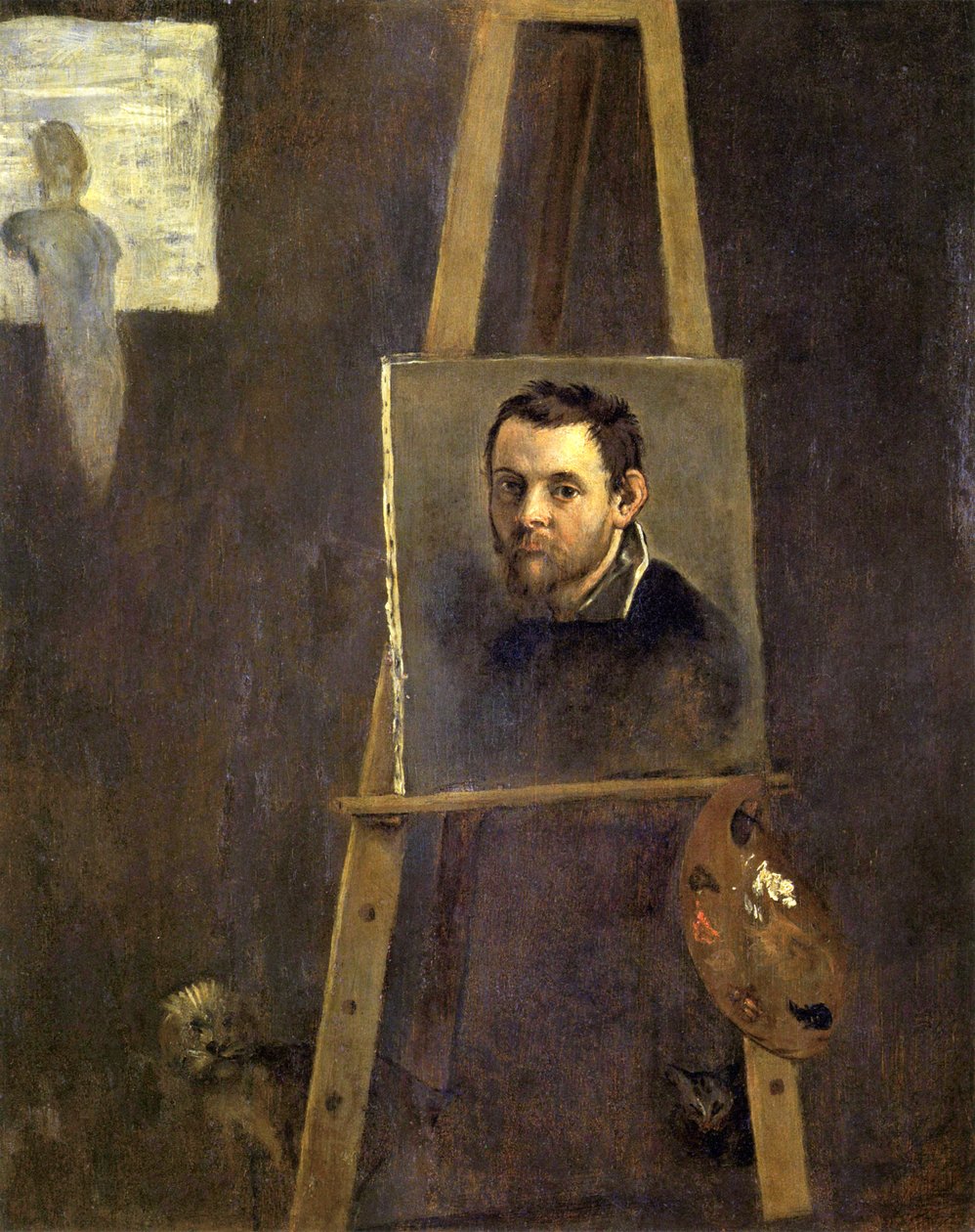 Autoportret na sztalugach w warsztacie autorstwa Annibale Carracci