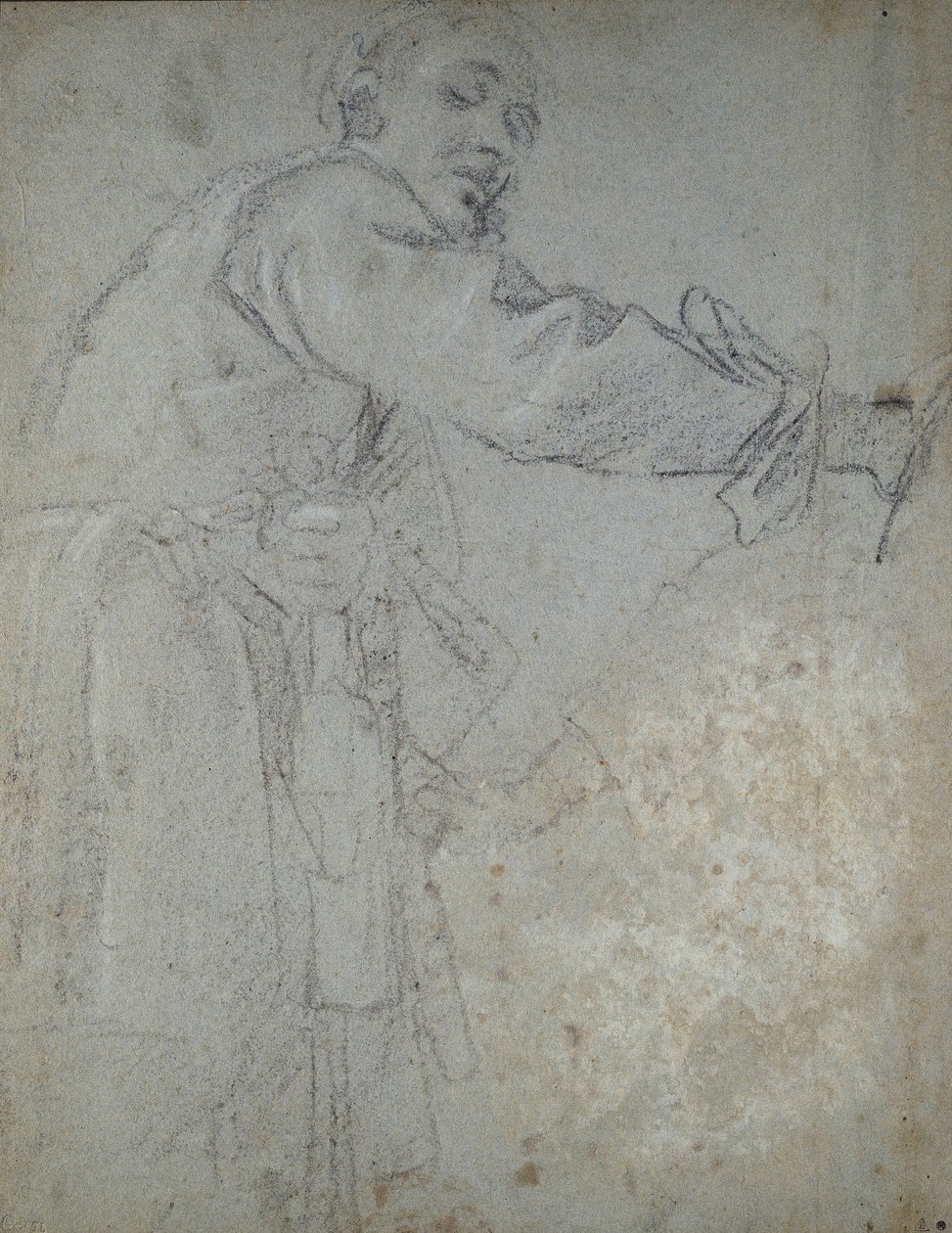 Studium udrapowanej postaci męskiej (kreda na papierze) autorstwa Annibale Carracci