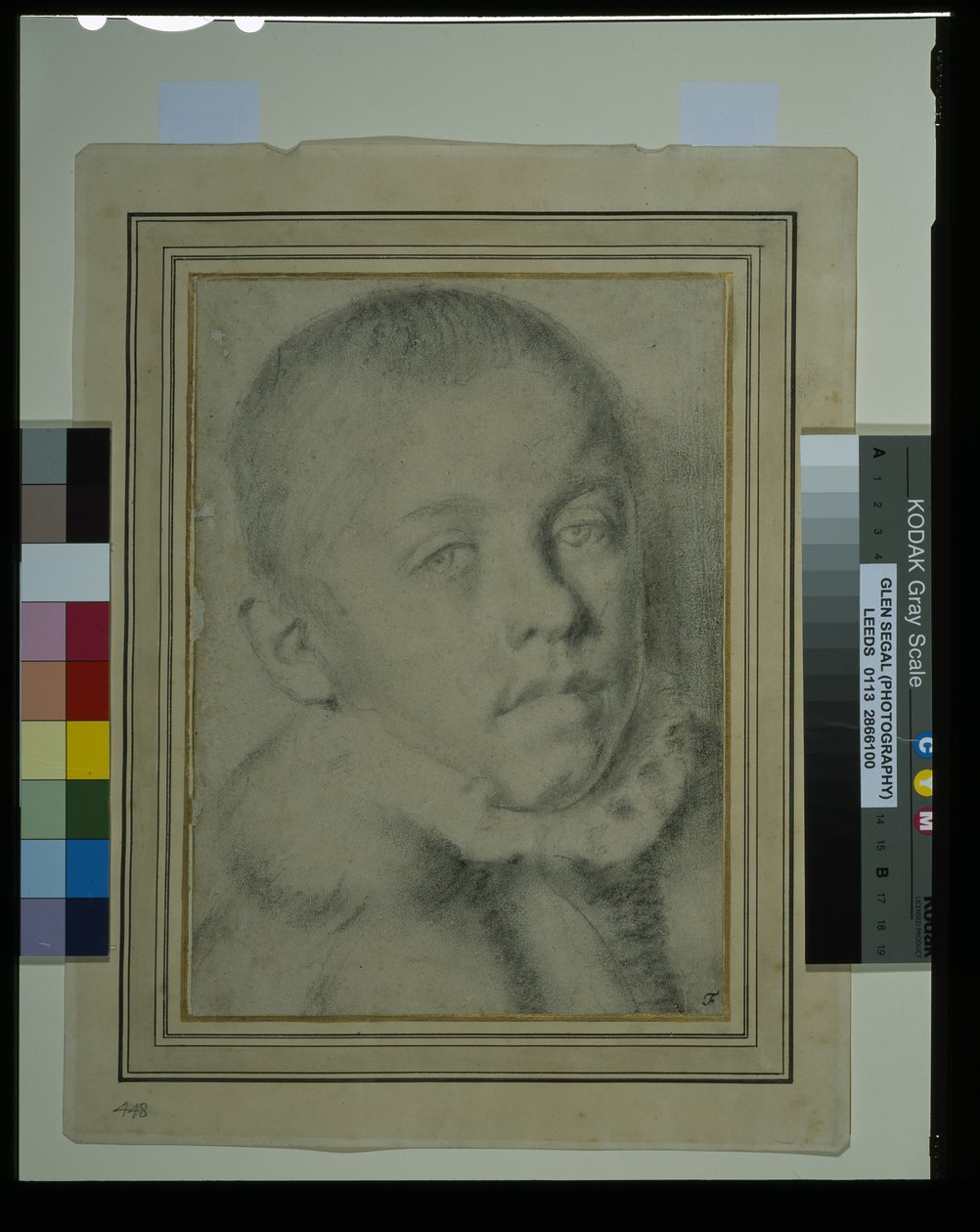 Portret-głowa chłopca (czarna kreda i węgiel na papierze) autorstwa Annibale (follower of) Carracci