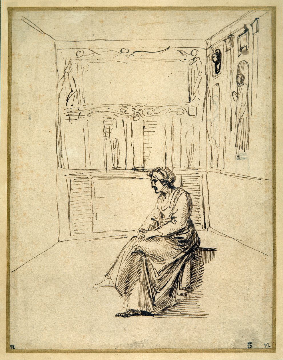 Kobieta siedząca w pokoju (długopis i brązowy atrament na papierze) autorstwa Annibale Carracci