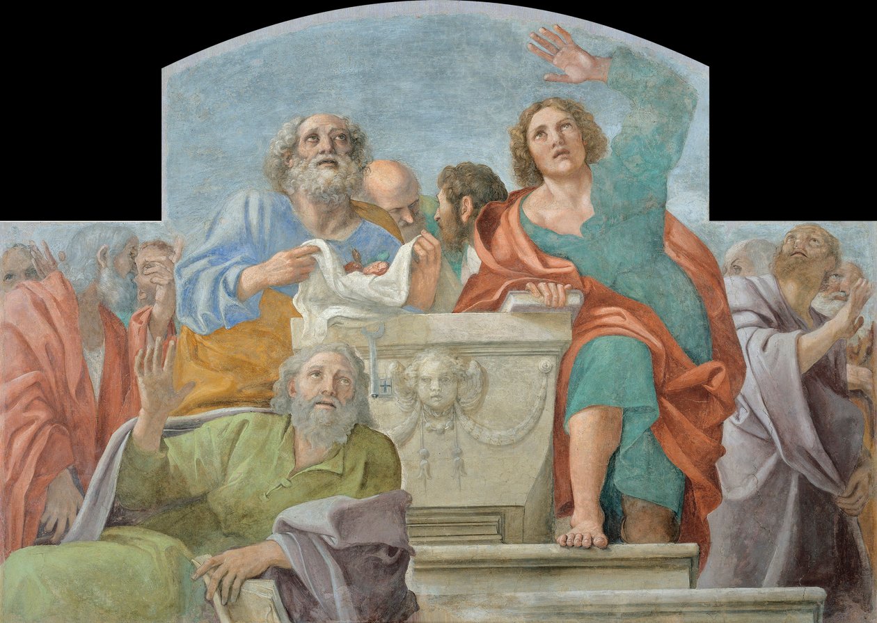 Apotres pres du sepulcre vide - Peinture de Annibale Carracci (1560-1609) Apostołowie wokół pustego grobu Fresco 1604-1607 Museu Nacional d