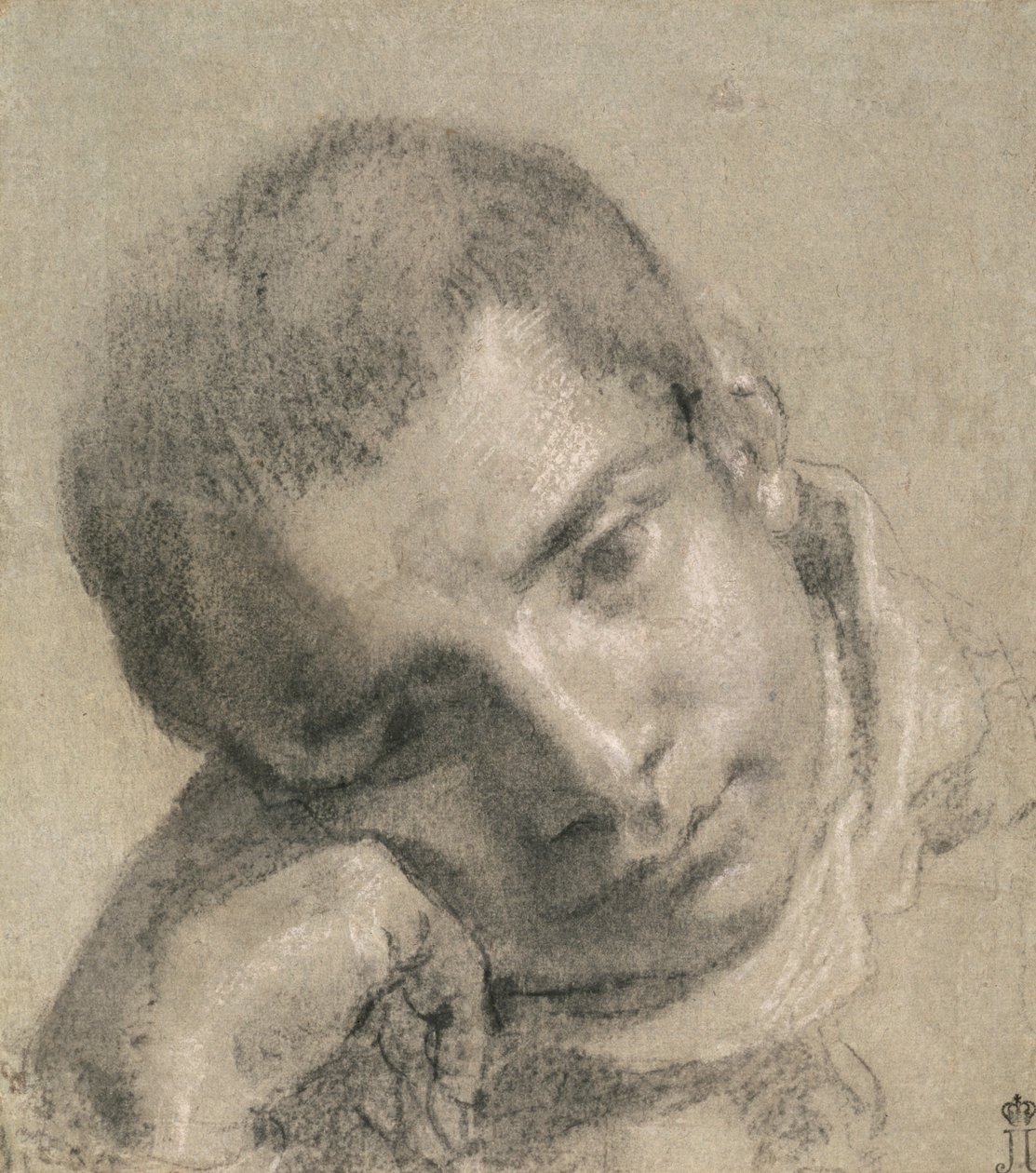 Głowa Młodzieży (węgiel i biała kreda) autorstwa Annibale Carracci
