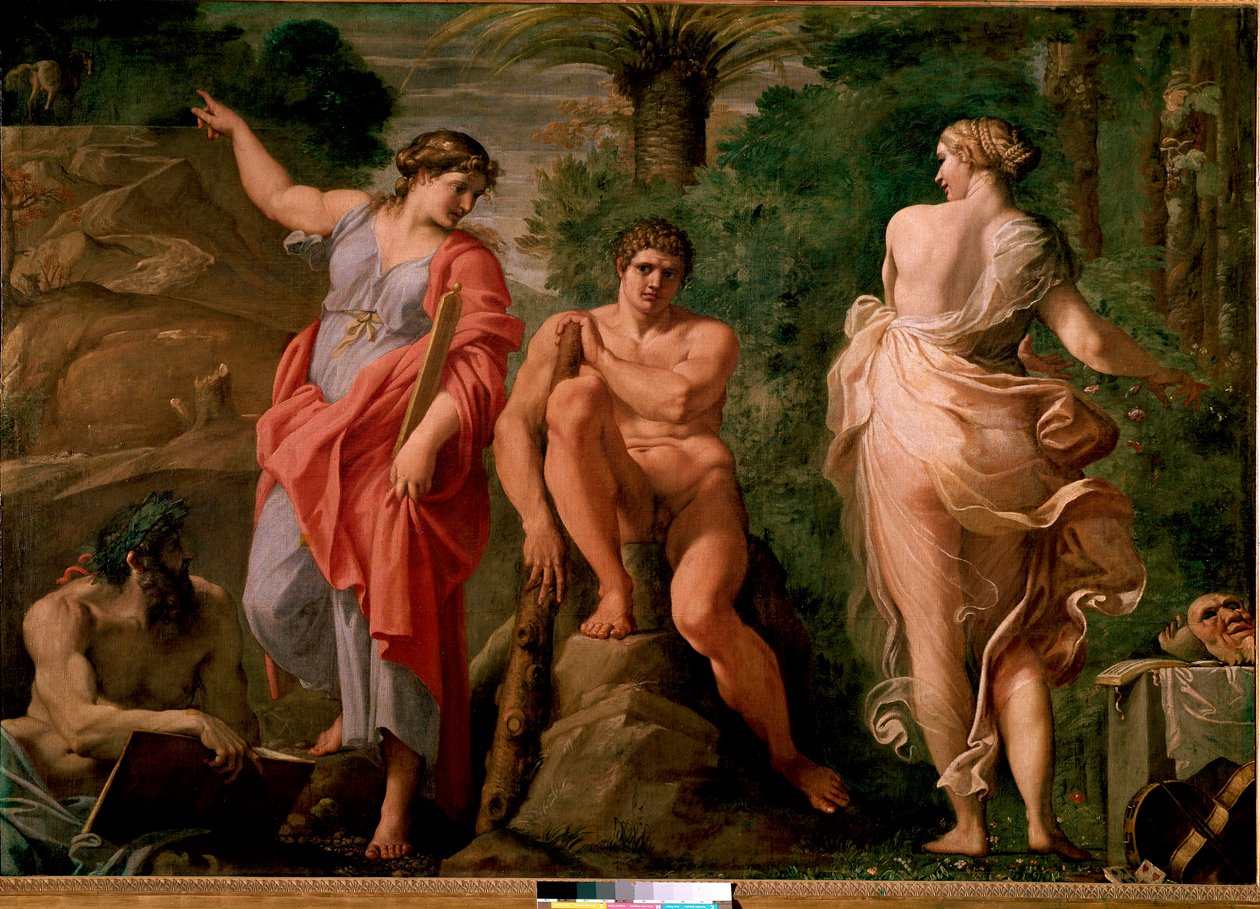 Herkules (Herakles) na rozdrożu Obraz Annibale Carracciego (Annibal Carrache) (1560-1609). 1596 wym.167x237 cm Muzeum Narodowe Capodimonte, Neapol. autorstwa Annibale Carracci