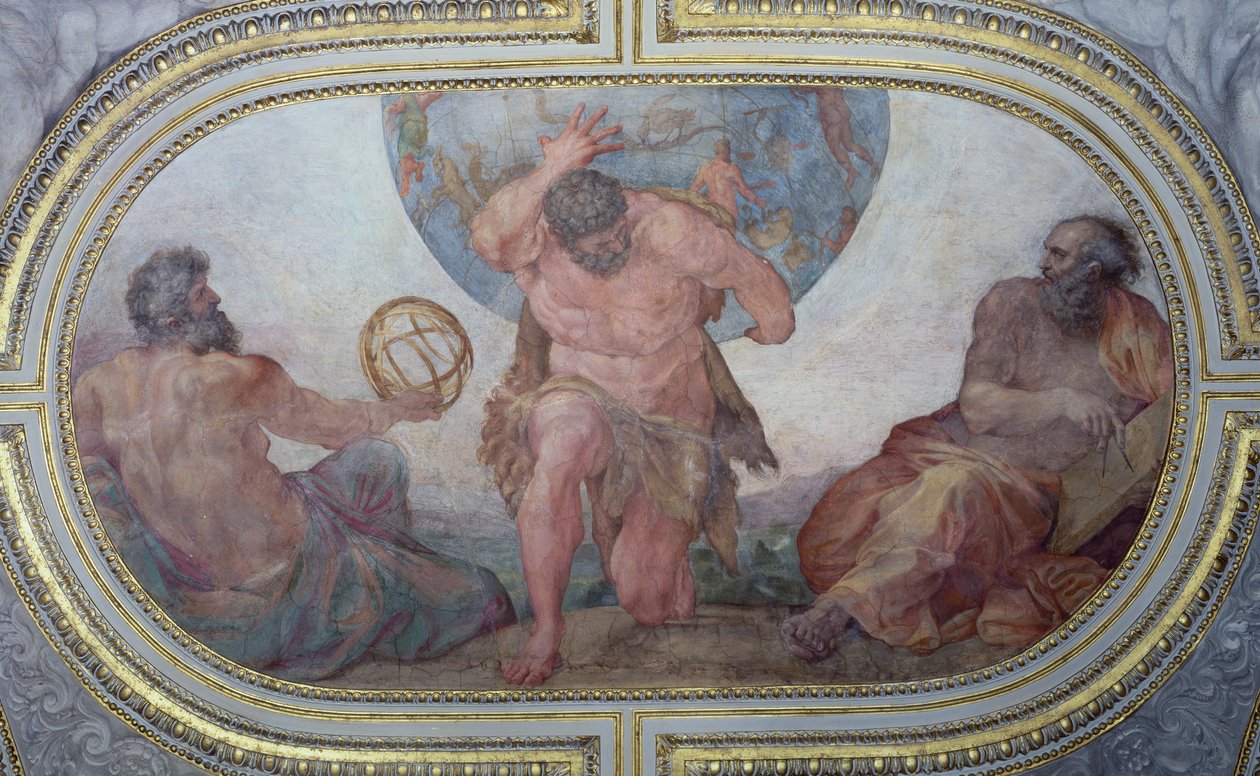 Herkules wspierający świat otoczony przez Euklidesa i Ptolemeusza, z „Camerino”, 1596 autorstwa Annibale Carracci