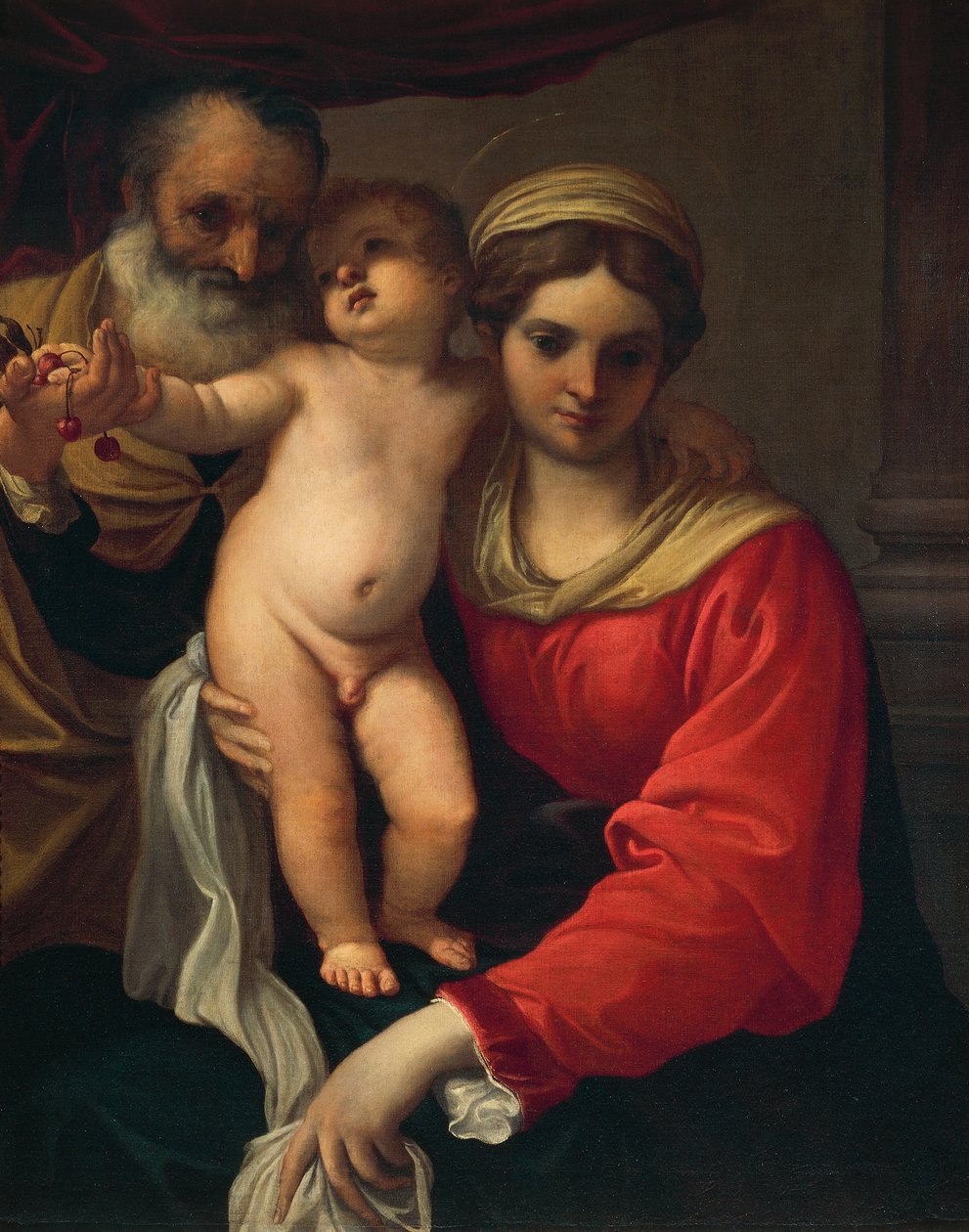 Święta Rodzina lub Madonna z Wiśni, ok. 1593, Annibale Carracci (1560-1609), olej na płótnie autorstwa Annibale Carracci