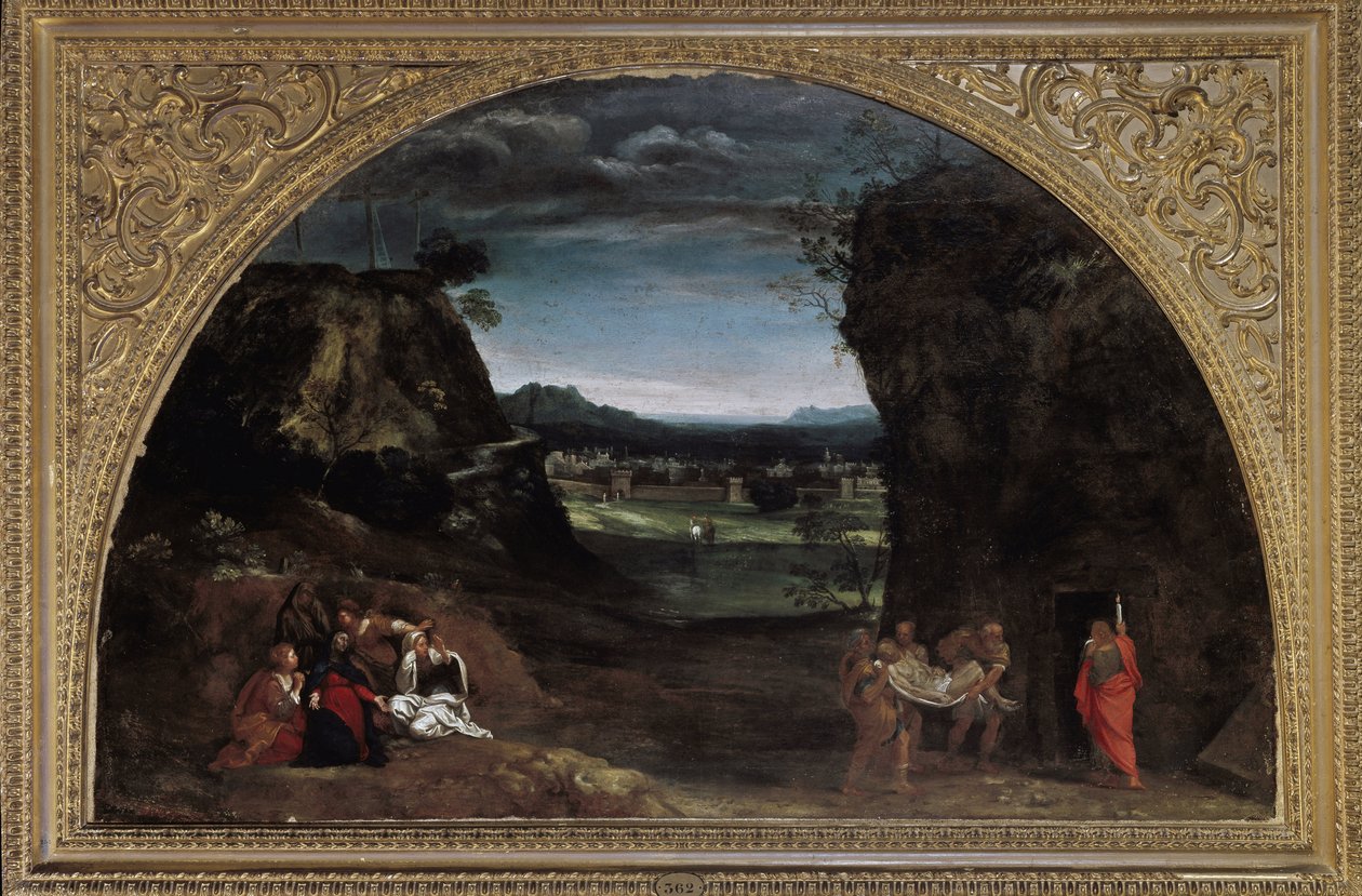 Pejzaż z osadzeniem (olej na płótnie, ok.1604) autorstwa Annibale Carracci