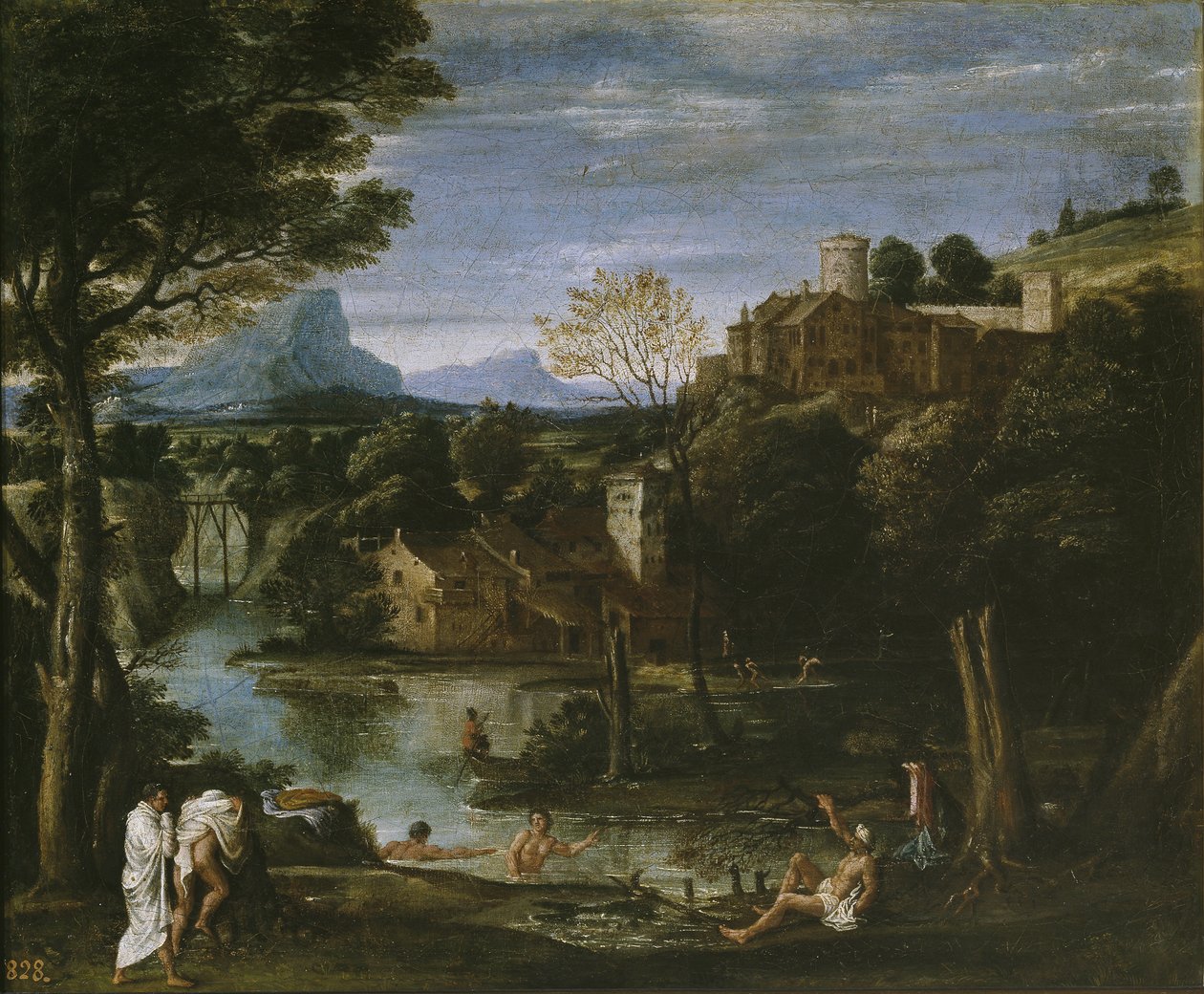 Krajobraz z rzeką i kąpiących się autorstwa Annibale Carracci