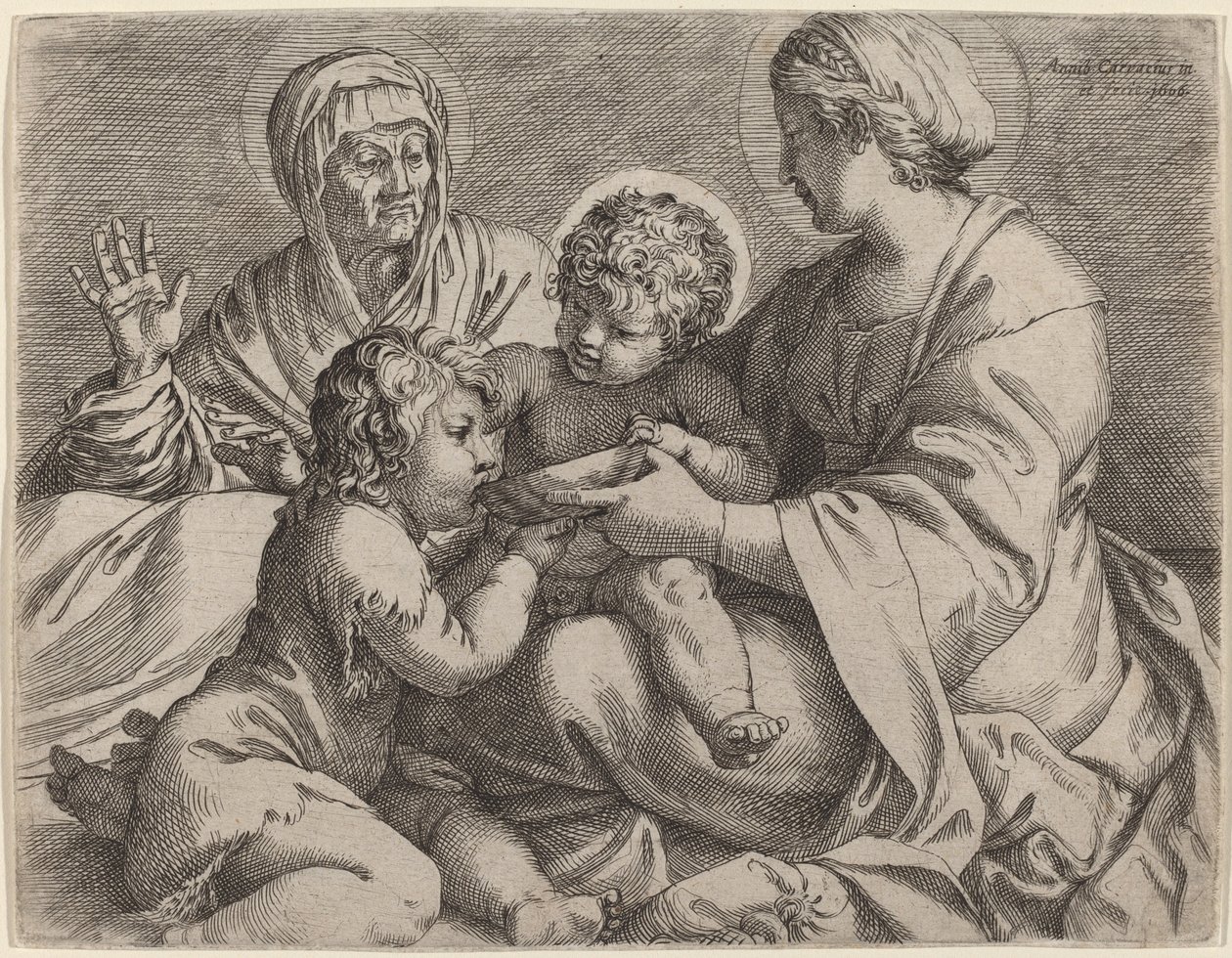 Madonna z Dzieciątkiem ze świętymi Elżbietą i Janem Chrzcicielem (La Madonna della Scodella) autorstwa Annibale Carracci