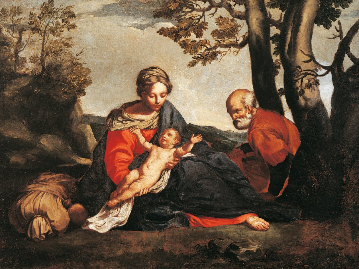 Spoczywaj w locie do Egiptu (olej na płótnie) autorstwa Annibale Carracci