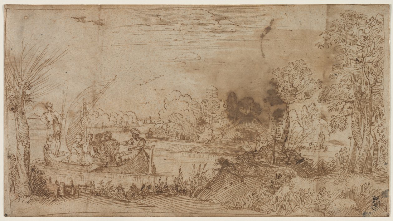 Pejzaż rzeczny z łodziami, ok. 1930 r. 1590. autorstwa Annibale Carracci