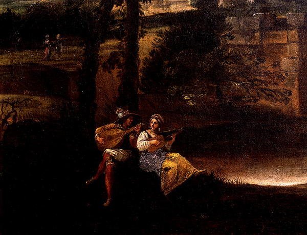 Pejzaż rzymski z mostem (olej na płótnie) (detal z 186429 i 186430) autorstwa Annibale Carracci