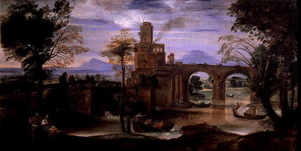 Pejzaż rzymski z mostem (olej na płótnie) (patrz także 186430 i 186431) autorstwa Annibale Carracci