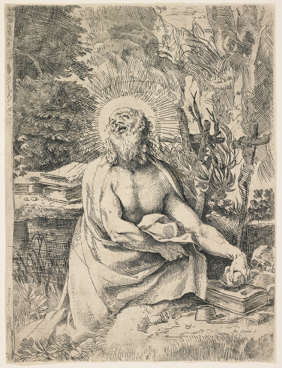 Święty Hieronim na pustkowiu, c. 1591 autorstwa Annibale Carracci