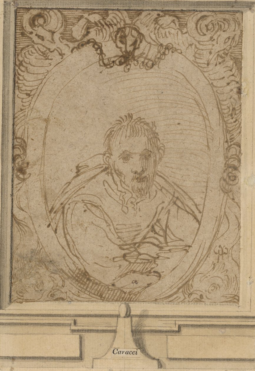 Autoportret, ok.1580 (pióro i brązowy tusz na papierze) autorstwa Annibale Carracci