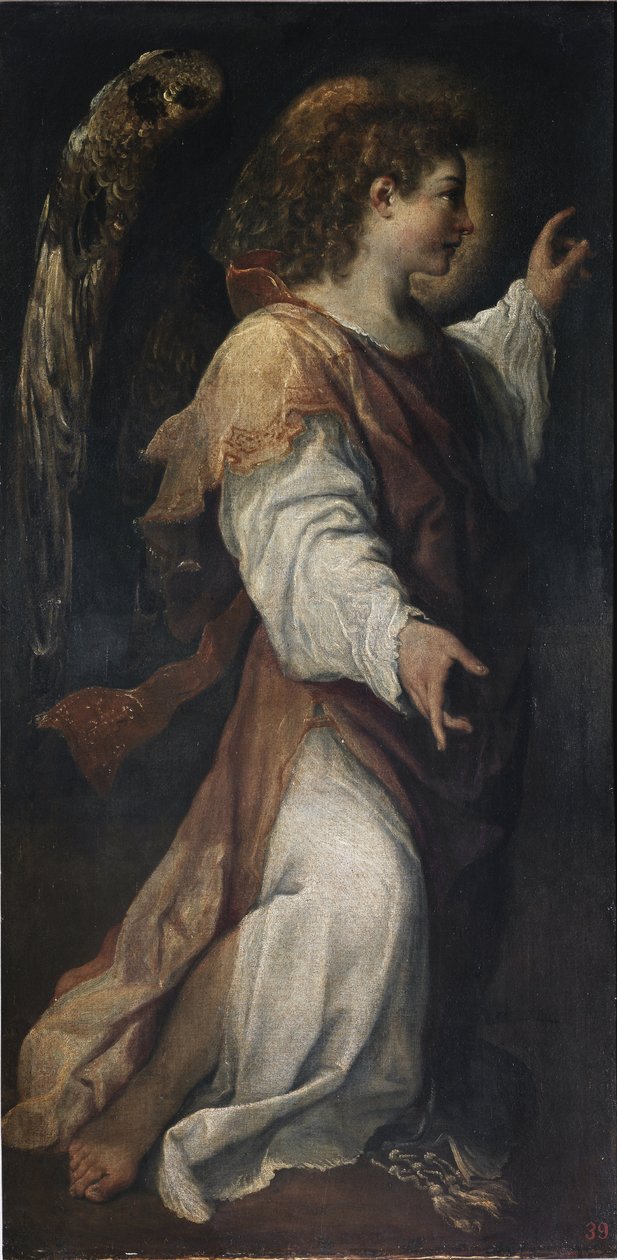 Anioł Zwiastowania, detal (olej na płótnie, ok. 1587) autorstwa Annibale Carracci