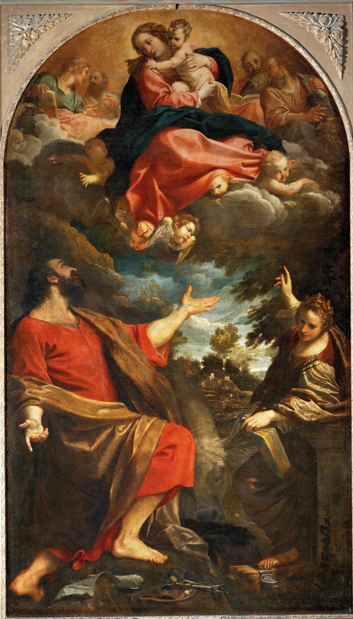 Dziewica ukazuje się świętemu Łukaszowi i świętej Katarzynie ... autorstwa Annibale Carracci
