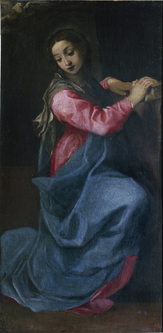 Dziewica Zwiastowania Szczegółowo Malowidło autorstwa Annibale Carracciego (1560-1609) (Annibal Carrache) około 1587 Dim 150x76 cm Bolońska Narodowa Galeria Sztuki autorstwa Annibale Carracci
