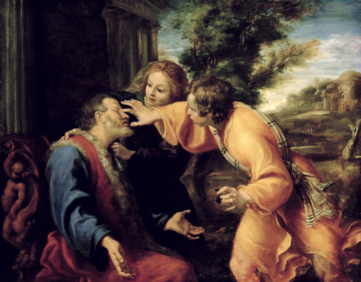 Młody Tobiasz uzdrawia swojego niewidomego ojca, ok. 1600 autorstwa Annibale Carracci