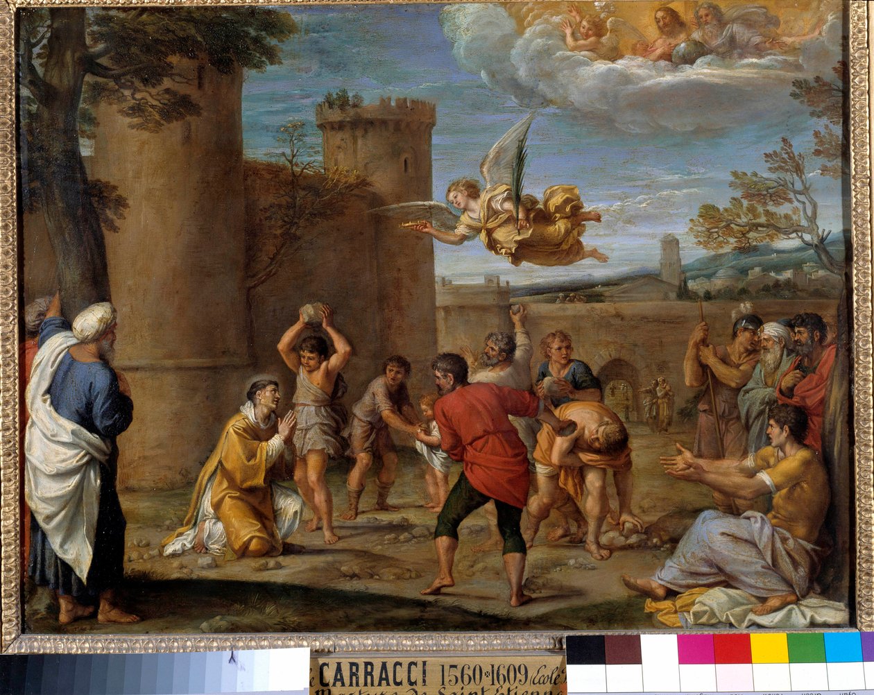 Ukamienowanie św. Szczepana: św. JC. Obraz Annibale Carracci lub Annibal Carrache (1560-1609). 16 wiek. wym. 0,42 x 0,54 m Paryż, autorstwa Annibale Carracci