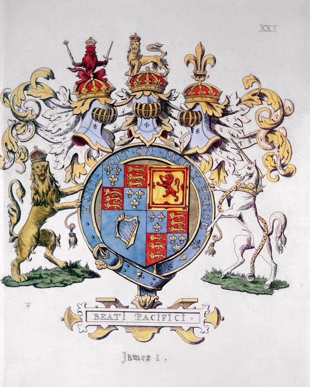 Herb króla Anglii Jakuba I (1603-25) (druk kolorowy) autorstwa Unbekannt Unbekannt