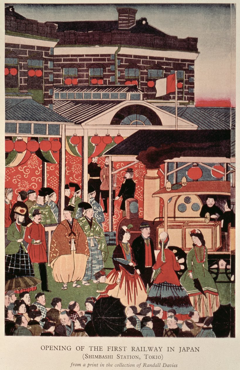 Otwarcie Pierwszej Kolei w Japonii (Shimbashi Station, Tokio), XIX w. (druk) autorstwa Unbekannt Unbekannt