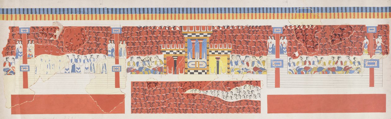 Reprodukcja fresku sceny tłumu, Pałac w Knossos, minojski, ok. 1500 pne autorstwa Unbekannt Unbekannt