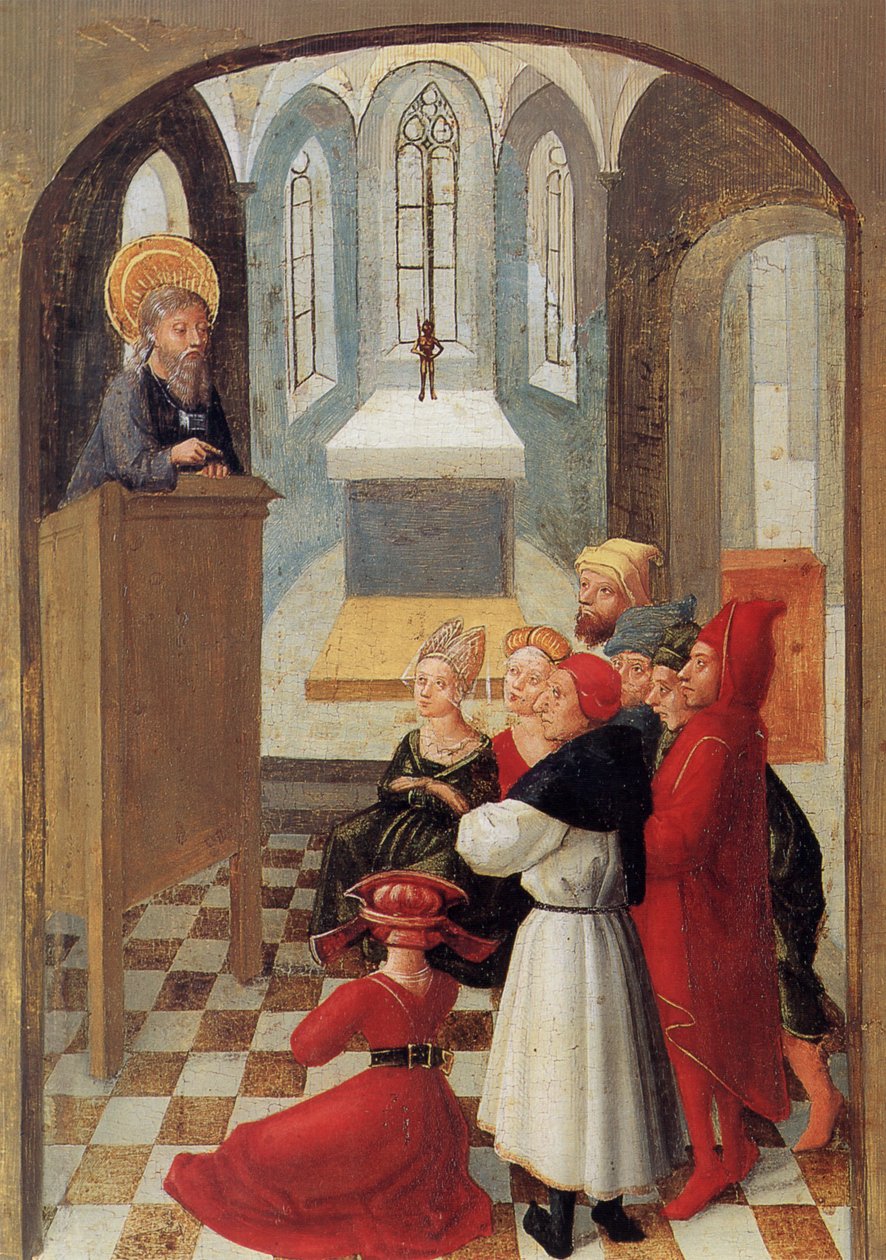 Panel Świętej Krwi w Weingarten z 1489 roku.
  Tablica 5: W Mantui Longinus nawraca wielu ludzi na wiarę chrześcijańską autorstwa Unknown