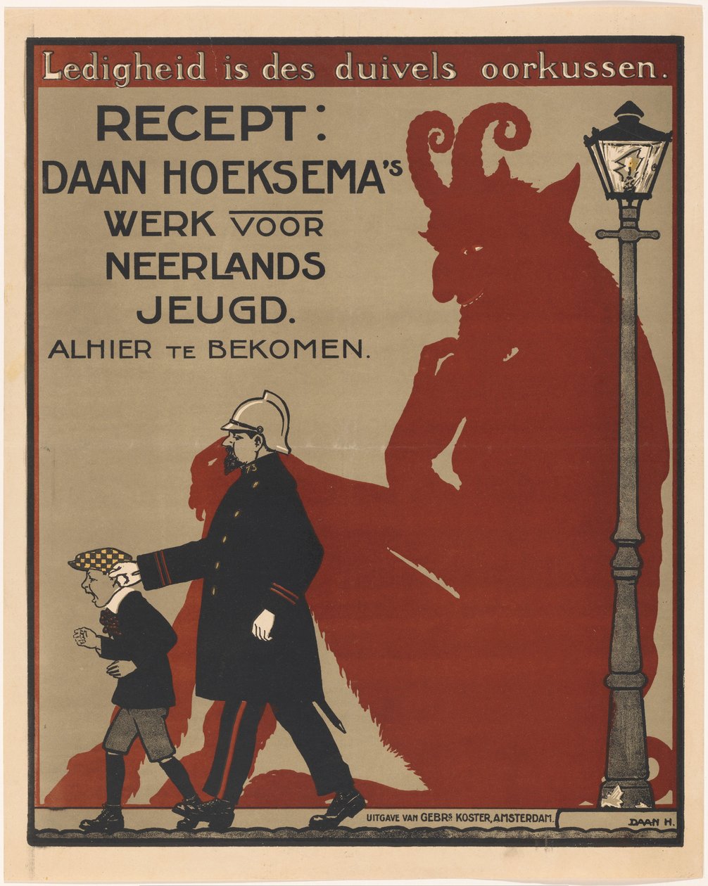 Plakat do książek dla dzieci autorstwa Daana Hoeksema Bezczynność jest poduszką na uszy diabła (tytuł na obiekcie) autorstwa Anonymous