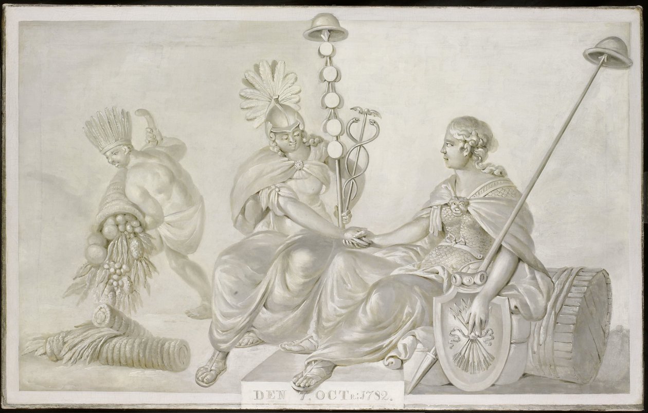 Alegoria „Traktatu o przyjaźni i handlu między Stanami Generalnymi Zjednoczonych Niderlandów a Stanami Zjednoczonymi Ameryki”, Haga, 7 października 1782 autorstwa Anonymous