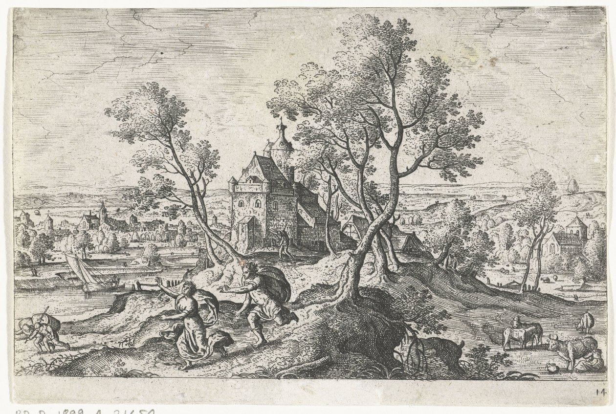 Apollo prześladuje Daphne Pejzaże ze scenami mitologicznymi i biblijnymi (tytuł serii) autorstwa Anonymous