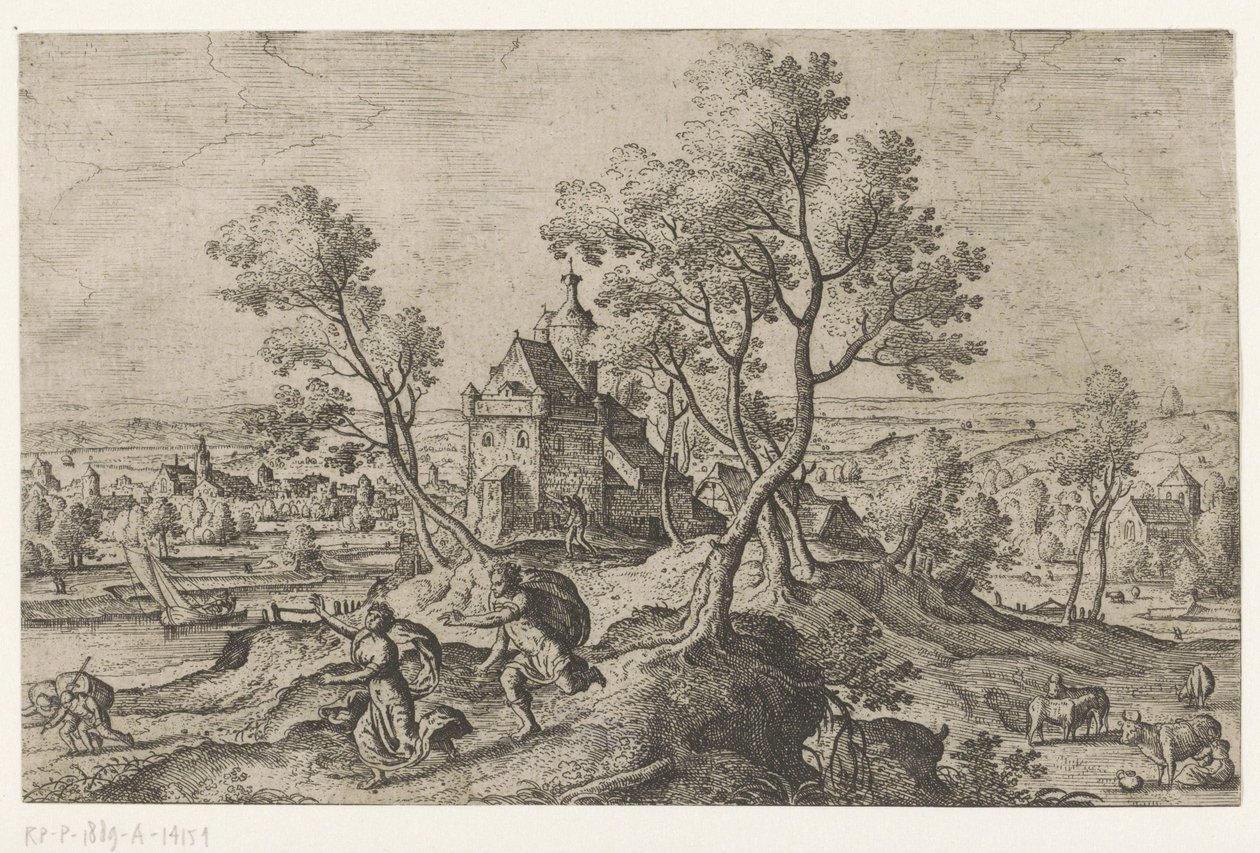 Apollo prześladuje Daphne Pejzaże ze scenami mitologicznymi i biblijnymi (tytuł serii) autorstwa Anonymous