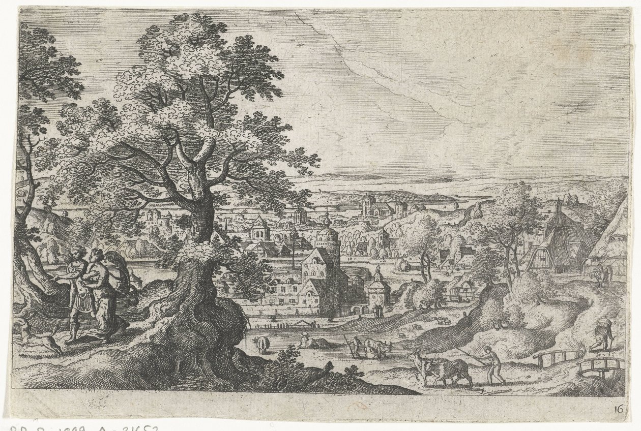 Apollo spacerujący z młodą kobietą Pejzaże ze scenami mitologicznymi i biblijnymi (tytuł serii) autorstwa Anonymous