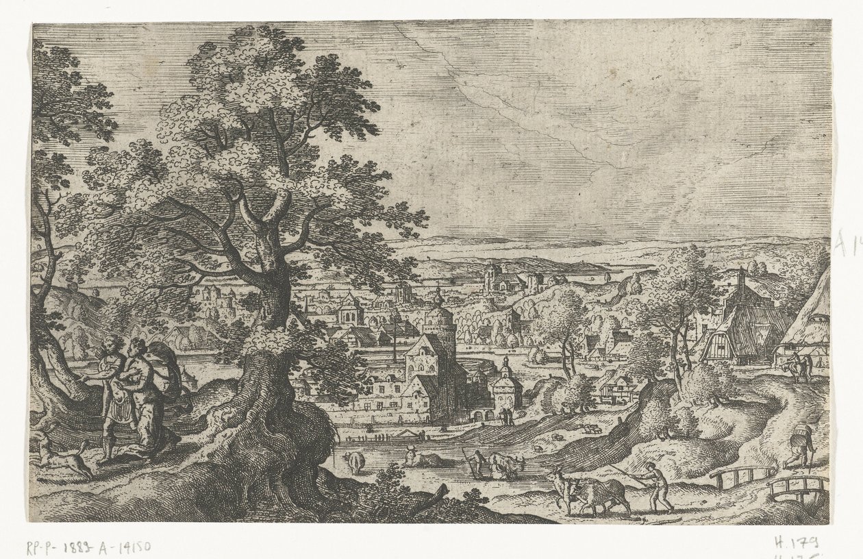 Apollo spacerujący z młodą kobietą Pejzaże ze scenami mitologicznymi i biblijnymi (tytuł serii) autorstwa Anonymous