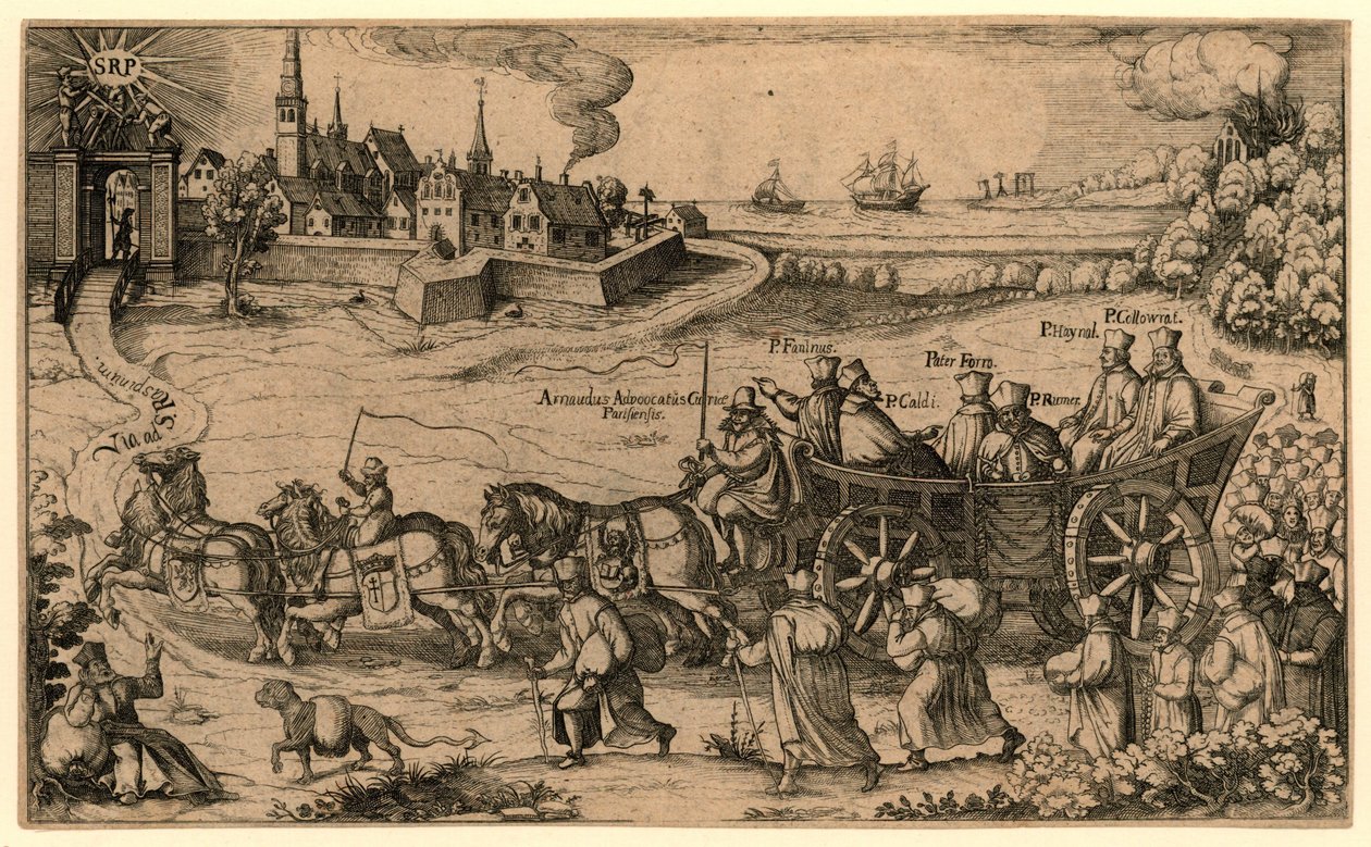 Bedevaart van de verdreven Boheemse en Hongaarse jezuïeten naar het Amsterdamse rasphuis, 1619 Jezuita wygnany z królestw Böheimb i Hungern przeniósł Wallfarth do Saint Raspino i Pono / do więzienia w Amsterdamie (tytuł autorstwa Anonymous