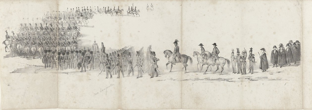 Pogrzeb zmarłego króla Willema II w Delft 4 kwietnia 1849 r. (strona 1) Pięć sąsiadujących ze sobą arkuszy konduktu pogrzebowego Wilhelma II w 1849 r. (tytuł serii) autorstwa Anonymous