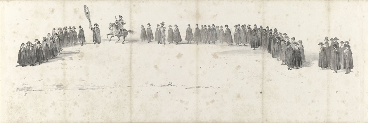 Pogrzeb zmarłego króla Willema II w Delft 4 kwietnia 1849 r. (strona 2) Pięć sąsiadujących ze sobą arkuszy konduktu pogrzebowego Wilhelma II w 1849 r. (tytuł serii) autorstwa Anonymous