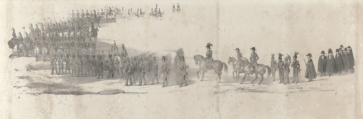 Pogrzeb zmarłego króla Willema II w Delft 4 kwietnia 1849 r. (strona 2) Pięć sąsiadujących ze sobą arkuszy konduktu pogrzebowego Wilhelma II w 1849 r. (tytuł serii) autorstwa Anonymous
