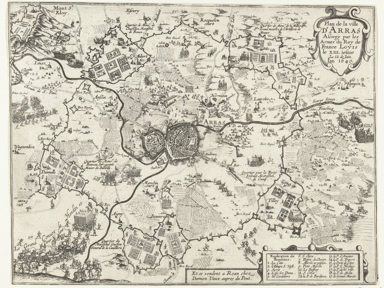Drzwi Beleg van Arras autorstwa Fransena, 1640 Plan miasta Arras oblężonego przez króla Francji Ludwika XIII.iesme 12 czerwca. rok 1640 (tytuł na obiekcie) autorstwa Anonymous