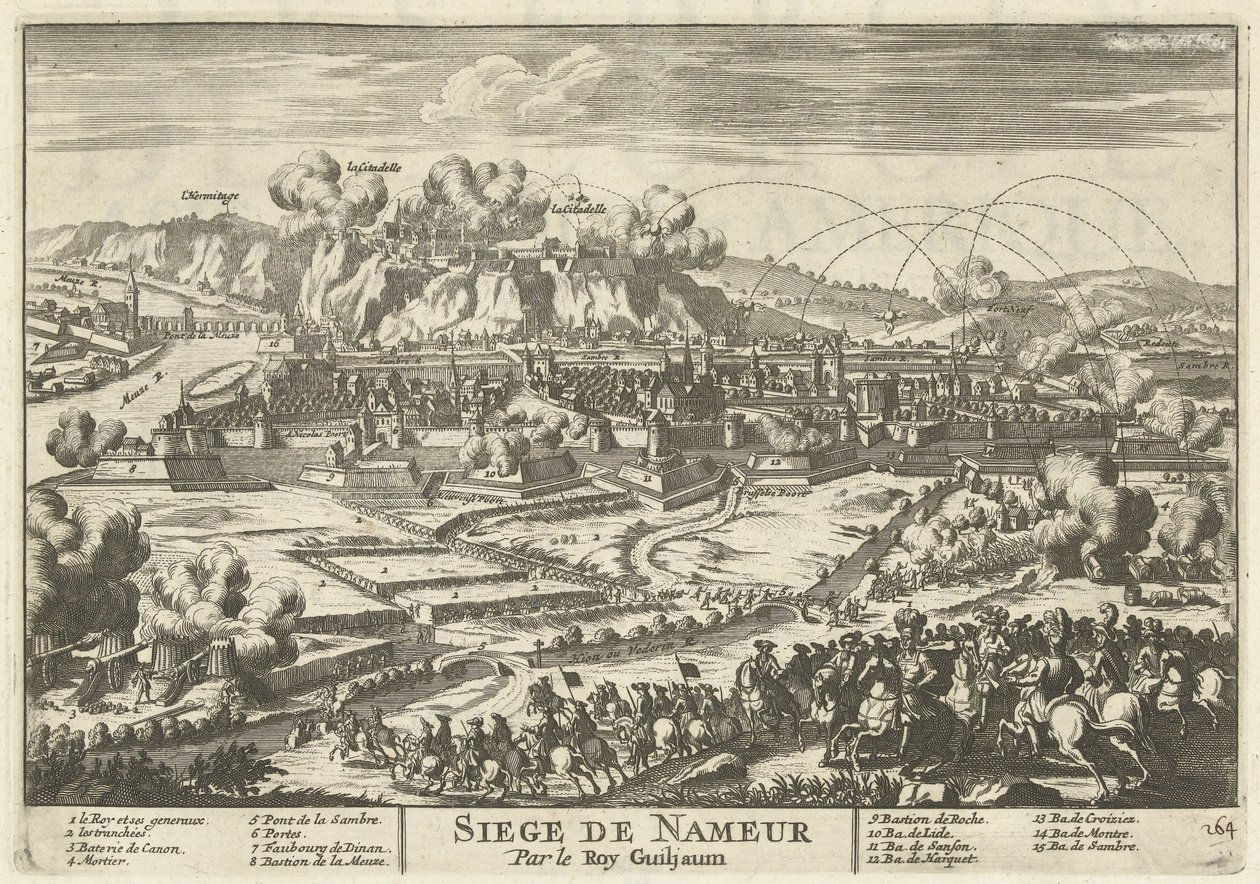 Beleg van Namen drzwi koning Willem III, 1695 Siege de Nameur Roy Guiljaum (tytuł na obiekcie) Siły Europy, Azji, Afryki i Ameryki (...) Jak również mapy Wybrzeży Francji i Hiszpanii (tytuł serii na obiekcie) autorstwa Anonymous