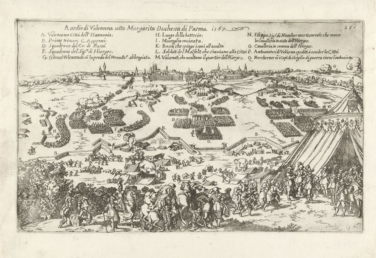 Beleg van Valenciennes, 1567 Oblężenie Valenceny pod wodzą księżnej Parmy Margarity. 1567 (tytuł na obiekcie) autorstwa Anonymous