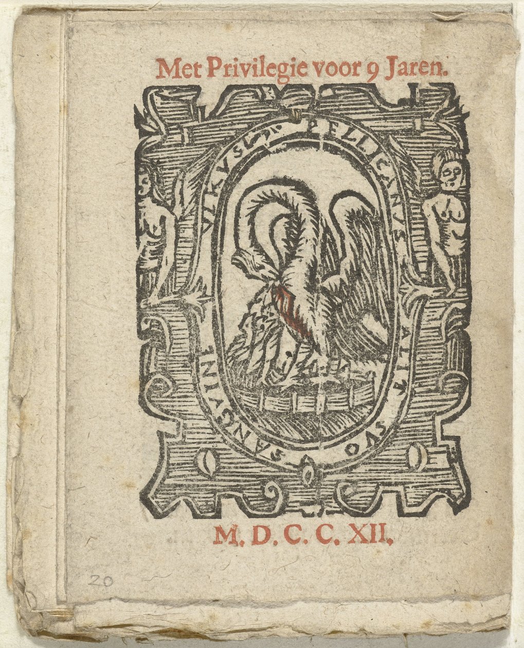 Strona ze znakiem wydawcy, 1712 W którym Lidt de Maen jest /gdzie umierasz/wychodzić nago, chyba że jest to wielka uwaga; Als Peste / Pleures is / ende sulck quaet / oock niet sonder des Meestersraet (tytuł obiektu) autorstwa Anonymous