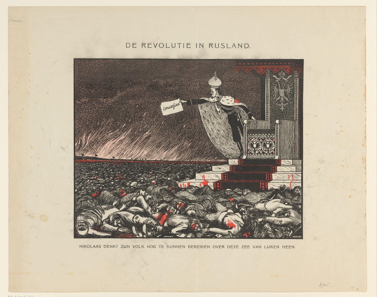 Krwawe stłumienie przez cara Mikołaja II rewolucji 1905 r. Rewolucja w Rosji (tytuł na obiekcie) autorstwa Anonymous