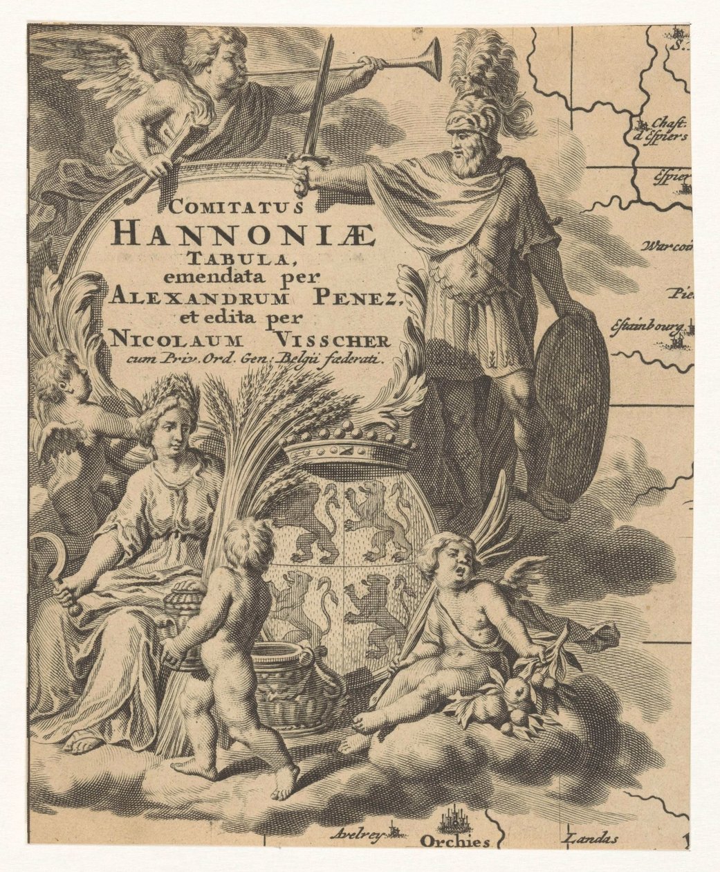 Ceres, putti en wapen Henegouwen Mapa Hrabstwa Hannonia (tytuł na obiekcie) autorstwa Anonymous