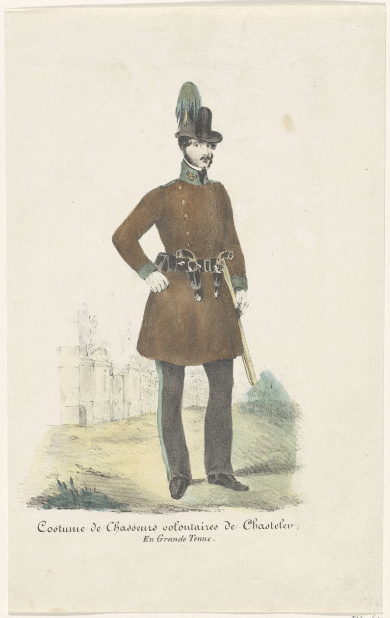 Łowca markiza de Chasteler, 1830 Kostium Chasteler Voluntary Hunters, pełny mundur (tytuł na obiekcie) autorstwa Anonymous