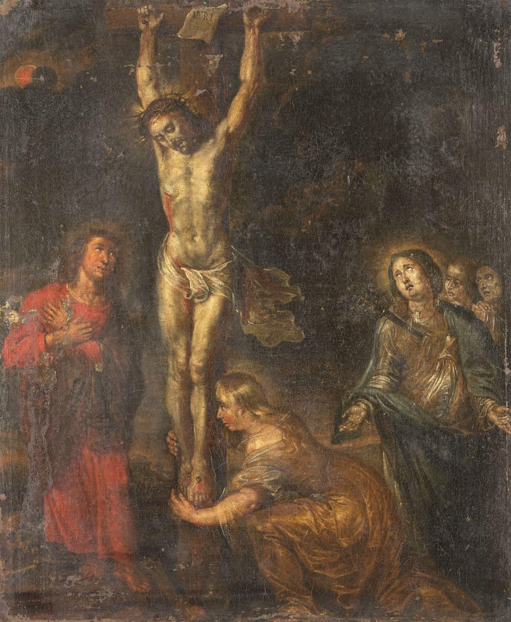 Chrystus na krzyżu z Matką Bolesną i Świętą Janem Ewangelistą i Marią Magdaleną autorstwa Anonymous