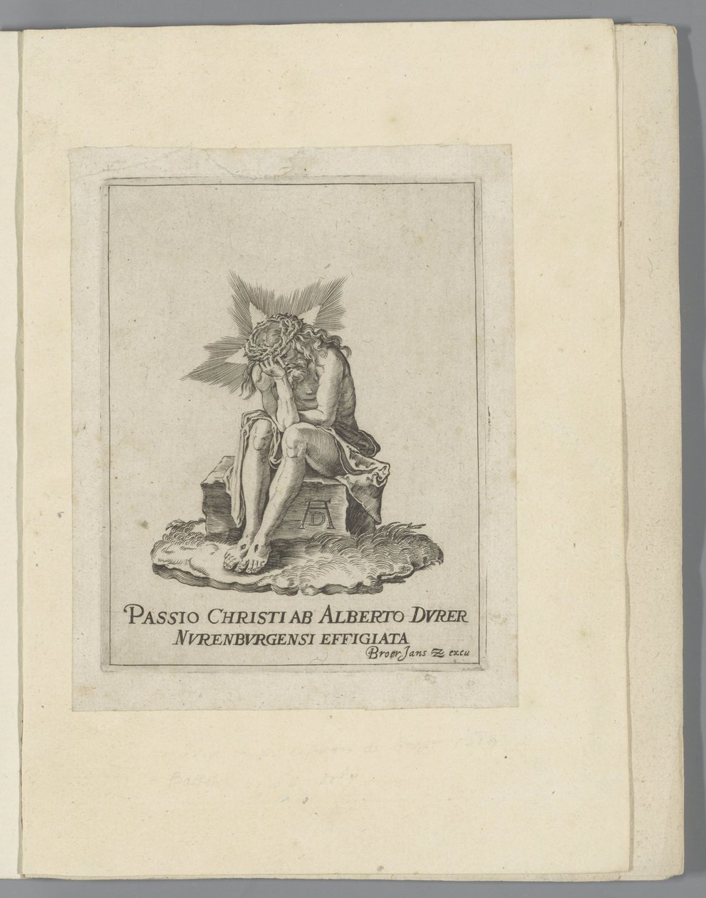 Chrystus na zimnym kamieniu Mała Pasja (tytuł serii) Passio Christi Ab Alberto Durer Nurenburgensi Effigiata (tytuł serii na obiekcie) autorstwa Anonymous