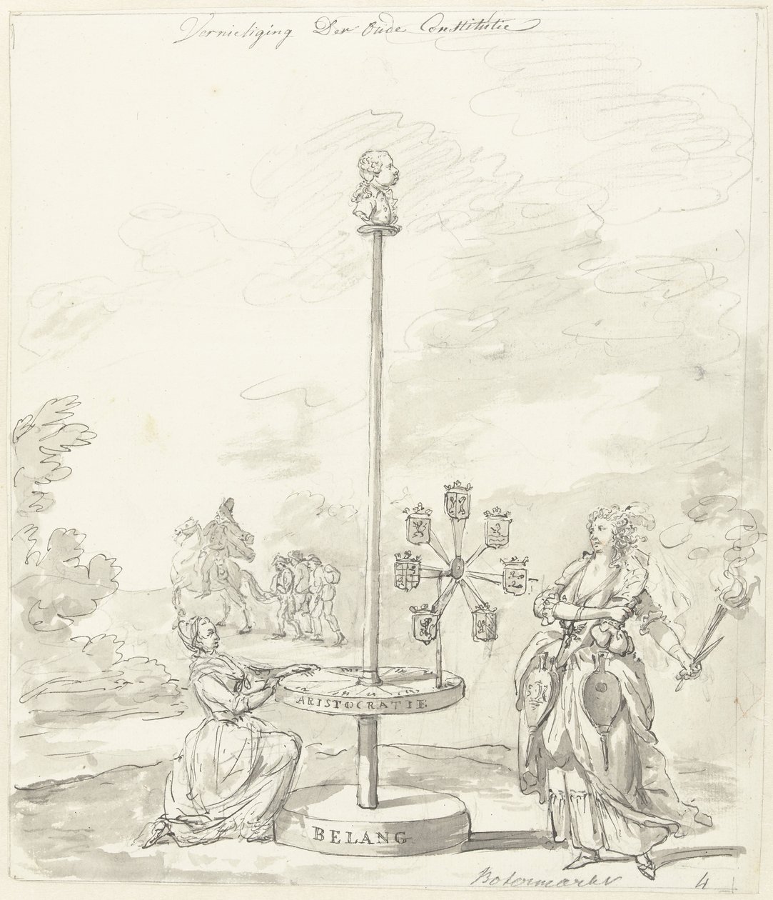 Zniszczenie Starej Konstytucji, dekoracja na Rynku Maślanym, 1795 Zniszczenie Starej Konstytucji/ Targu Masła (tytuł na obiekcie) autorstwa Anonymous