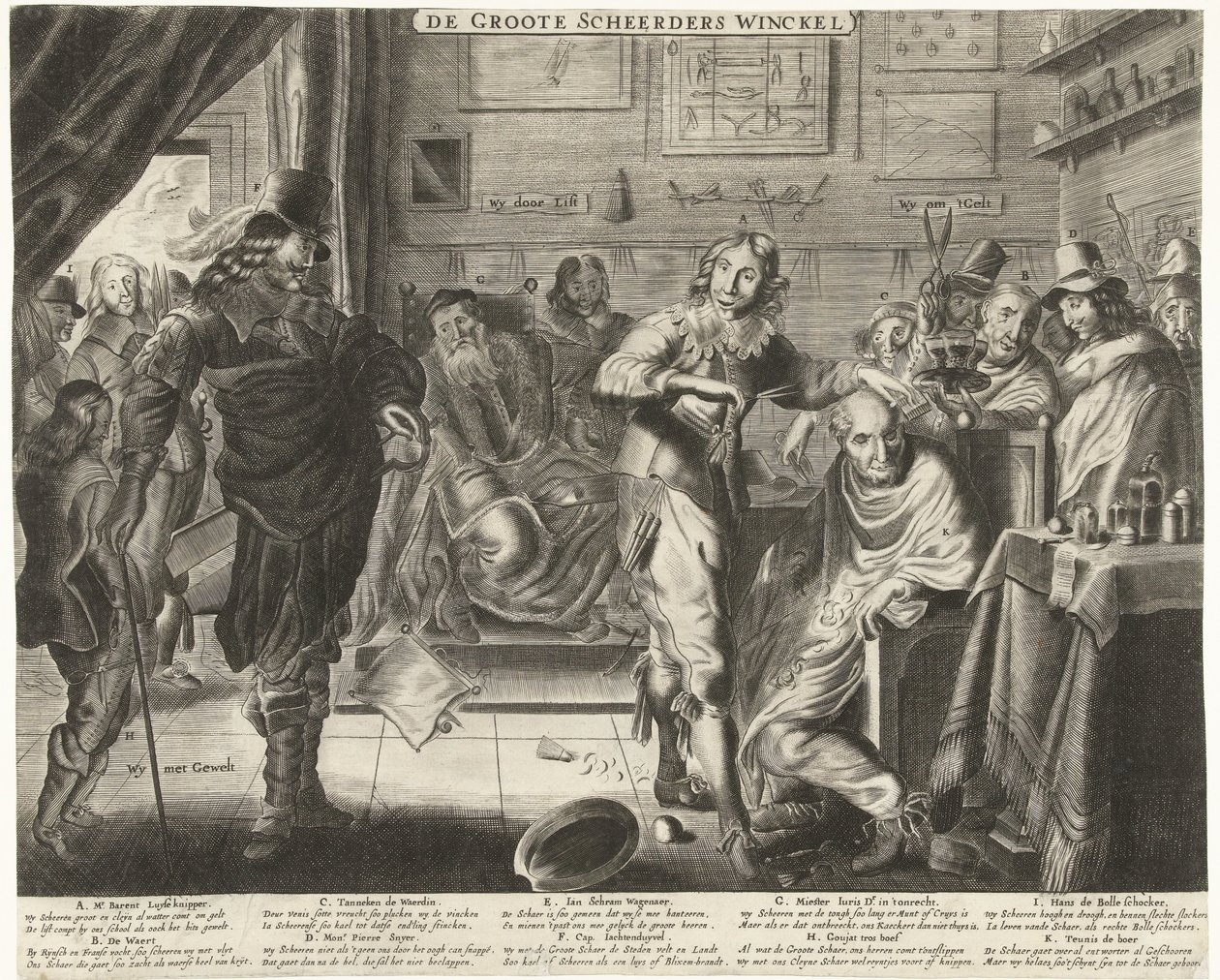 Chłop w Wielkim Salonie Fryzjerskim, ok. 1650 De Groote Scheerders Winckel (tytuł na obiekcie) autorstwa Anonymous